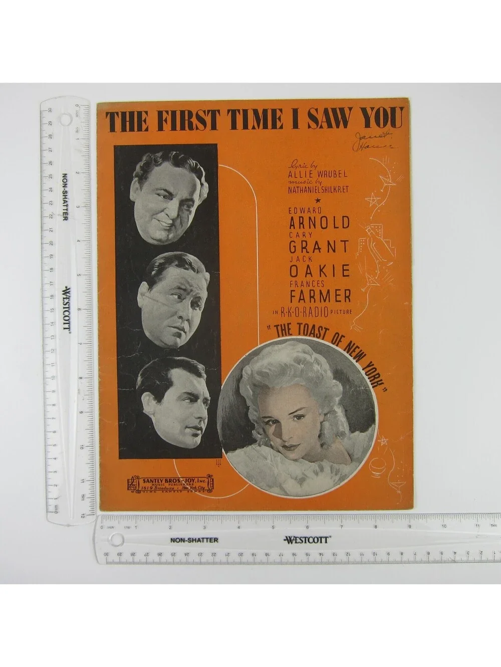 Sheet Music The First Time I Saw You Cary Grant Frances Farmer Toast of NY 1937